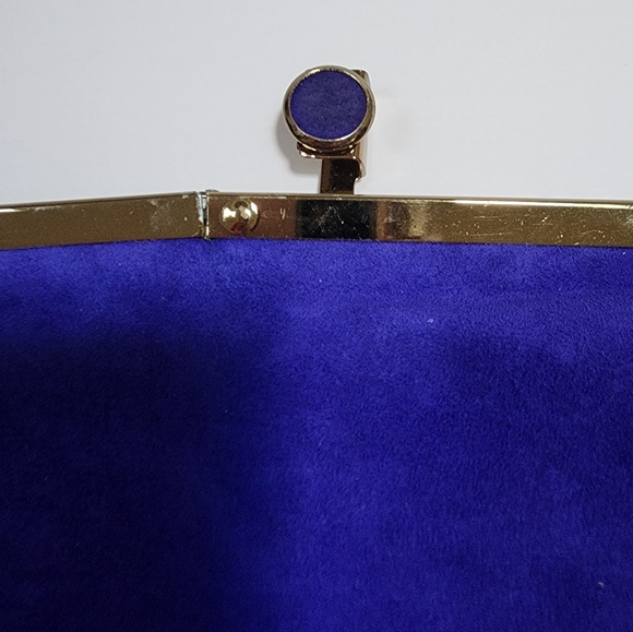 GENUINE SUEDE PURPLE 1970s CLUTCH WITH CONVERTIBLE CHAIN FOR SHOULDER BAG. NWT - Picture 3 of 13